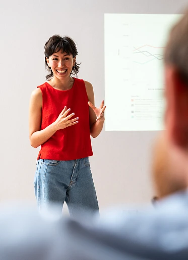 woman
                                                presenting for job interview